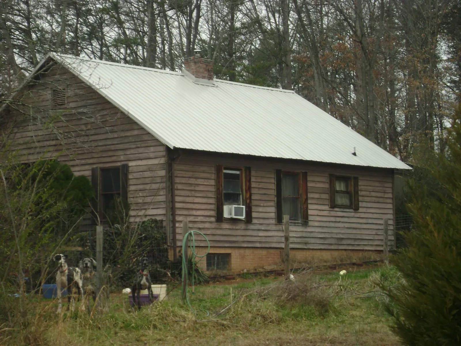 White metal roof on an old wood sided farmhouse, from a Asphalt Shingle Roof Repair job in Quail Valley